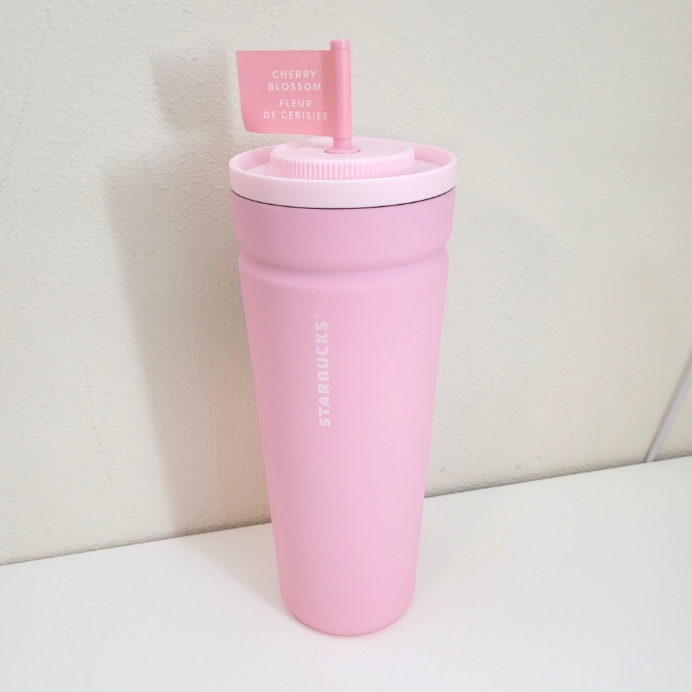 Starbucks Twist-to-Seal Pink Cherry Blossom Soft Insulated Cold Cup 24oz Tumbler - Picture 4 of 6